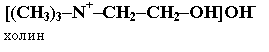 Подпись: [(CH3)3–N+–CH2–CH2–OH]OH-
холин
