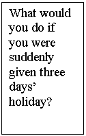 Прямоугольная выноска: What would you do if you were suddenly given three days’ holiday?

