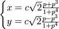 \begin{cases}x=c \sqrt{2}\frac{p+p^3}{1+p^4} \\ y=c\sqrt{2} \frac{p-p^3}{1+p^4}\end{cases}
