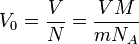 ~V_0 = \frac{V}{N} = \frac{V M}{m N_A}